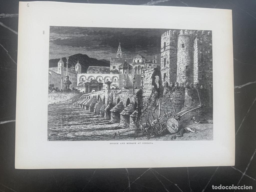 Arte: vista del puente y mezquita de C&oacute;rdoba (Andaluc&iacute;a, hacia 1880. An&oacute;nimo
