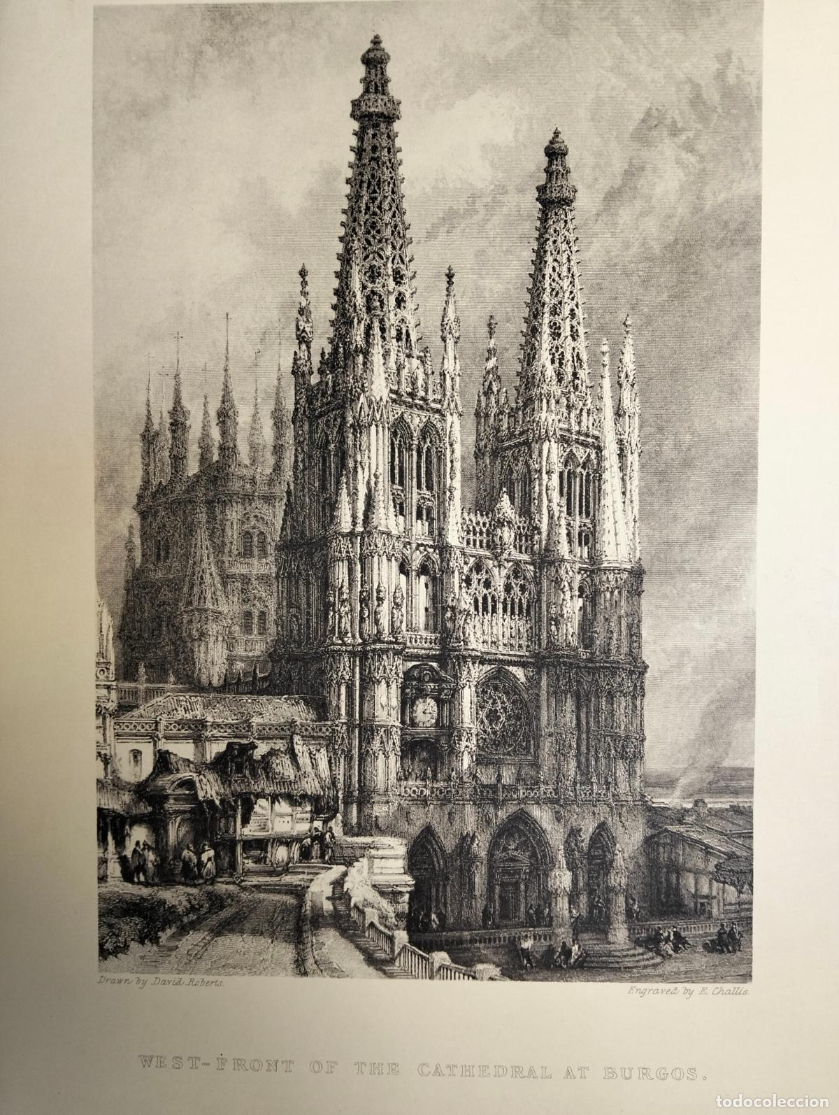 Arte: West-front of the cathedral at Burgos dibujo grabado blanco negro l&aacute;mina David Roberts E Challis