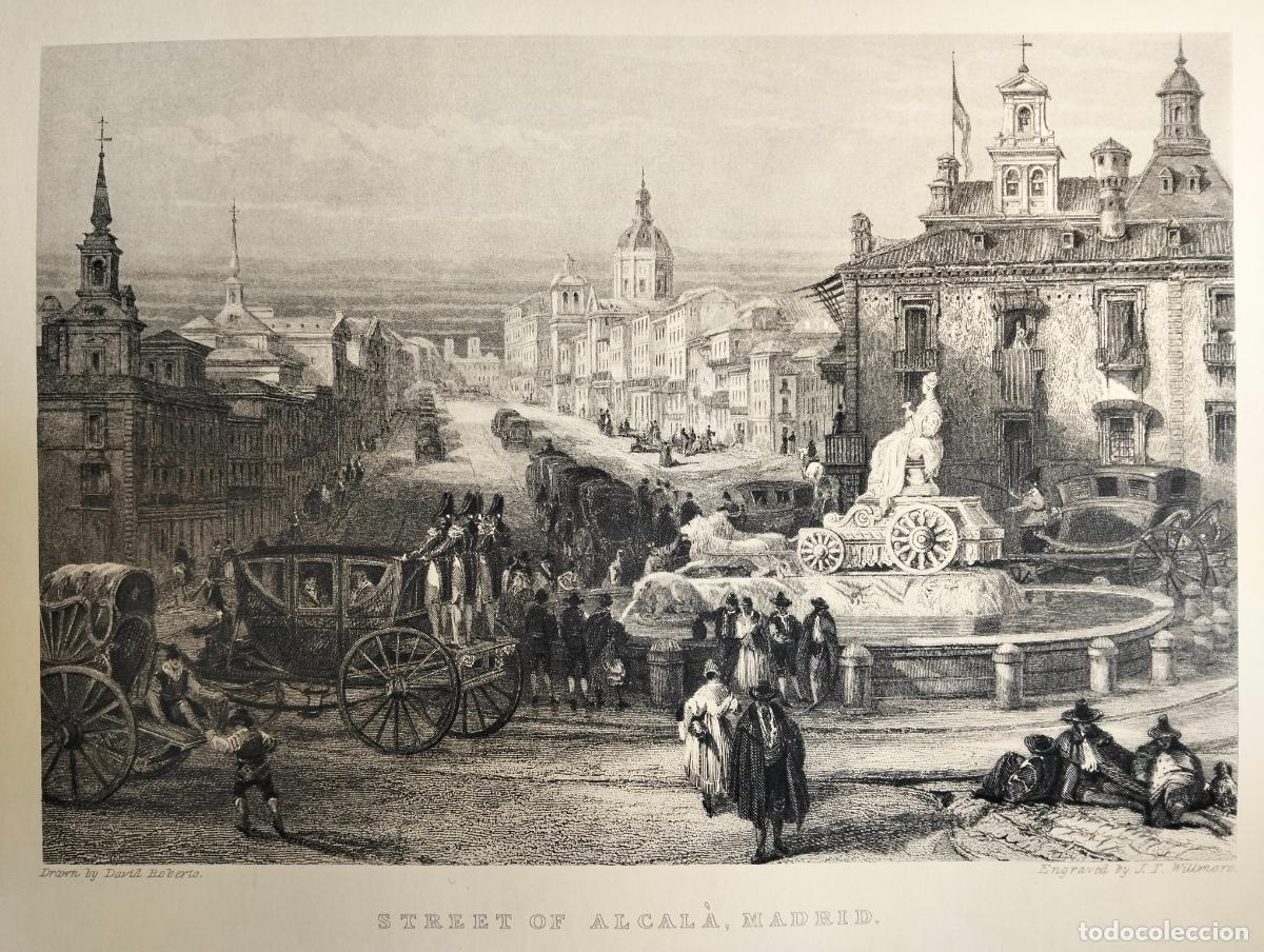 Arte: Street of Alcal&aacute;, Madrid dibujo grabado blanco negro l&aacute;mina David Roberts J T Willmore
