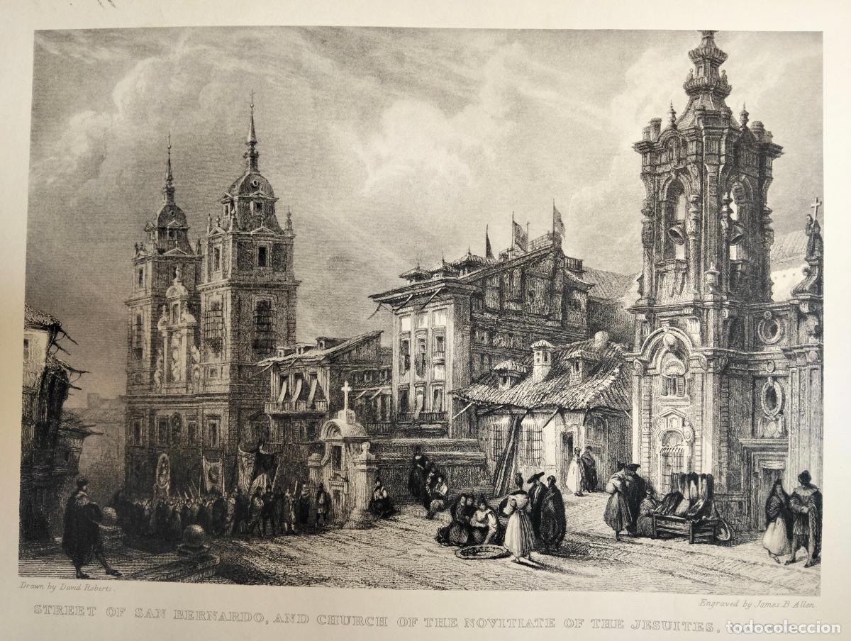 Arte: Street of San Bernardo and church of the Jesuites Madrid dibujo grabado l&aacute;mina David Roberts Allen