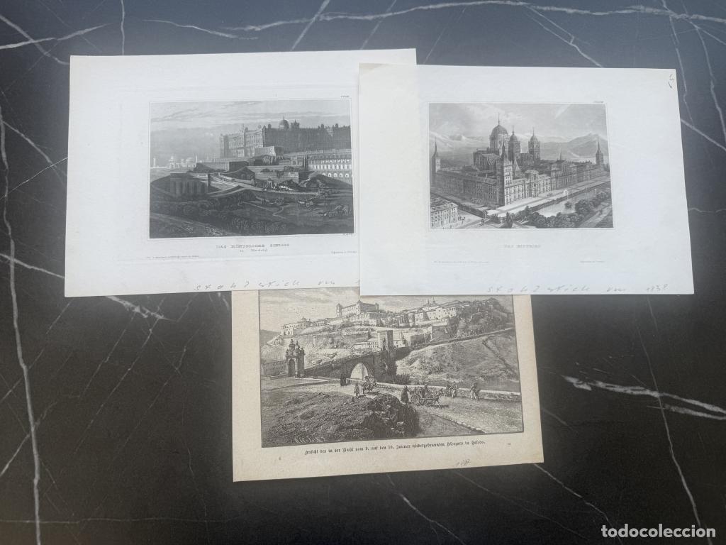 Arte: Tres vistas de Madrid y Toledo (Espa&ntilde;a), hacia 1838 y 1887. Varios autores