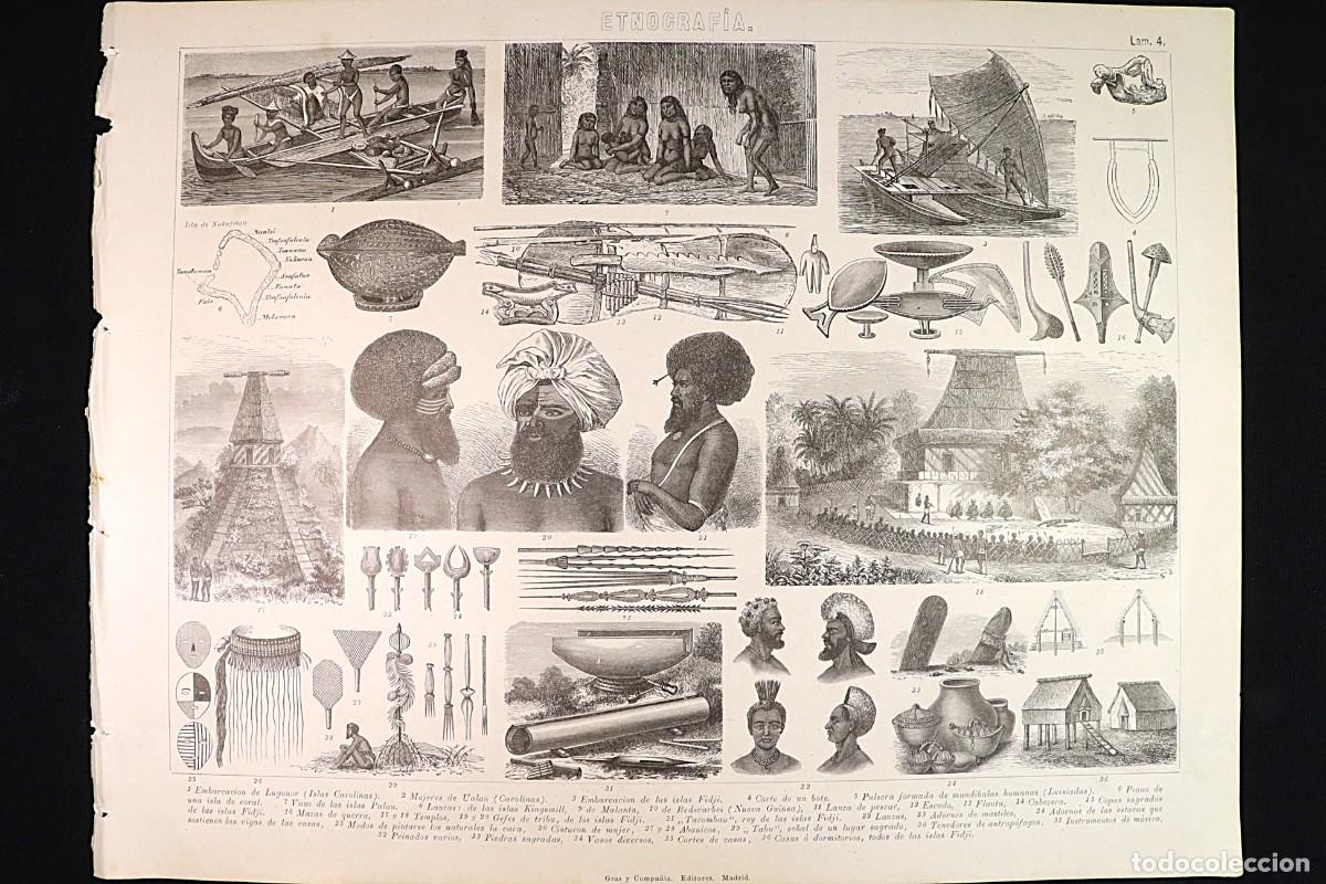Arte: Grabado Etnograf&iacute;a 4. Tacombau islas Fidji, Ualan, isla Nukufetau. Ethnography Engraving 4. Tacombau