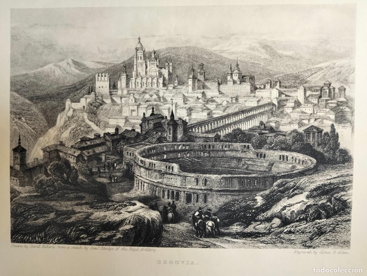 Arte: Segovia Royal Artillery ciudad dibujo grabado blanco negro l&aacute;mina David Roberts James B Allen