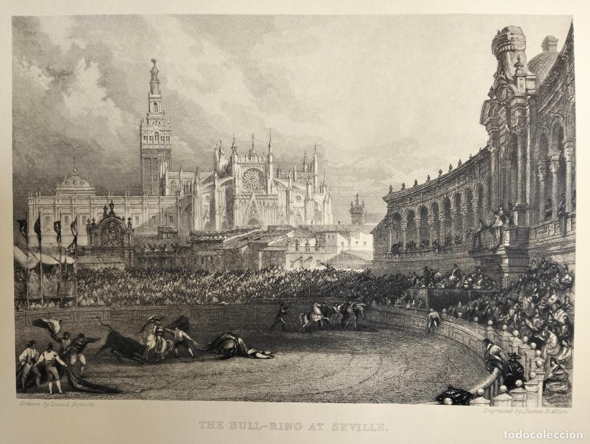 Arte: The bull-ring at Seville dibujo grabado blanco negro l&aacute;mina David Roberts James B Allen
