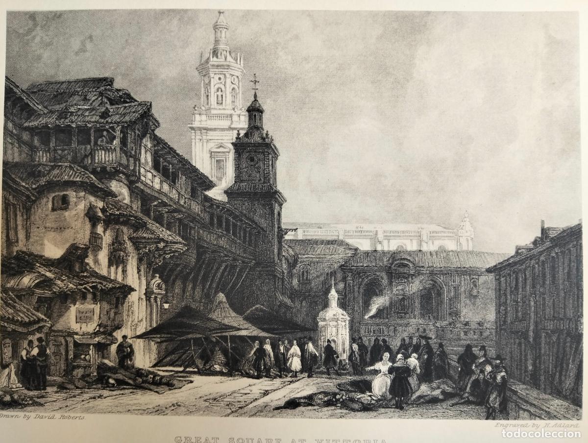 Arte: Great square at Vittoria Vitoria dibujo grabado blanco negro l&aacute;mina David Roberts H Adlard
