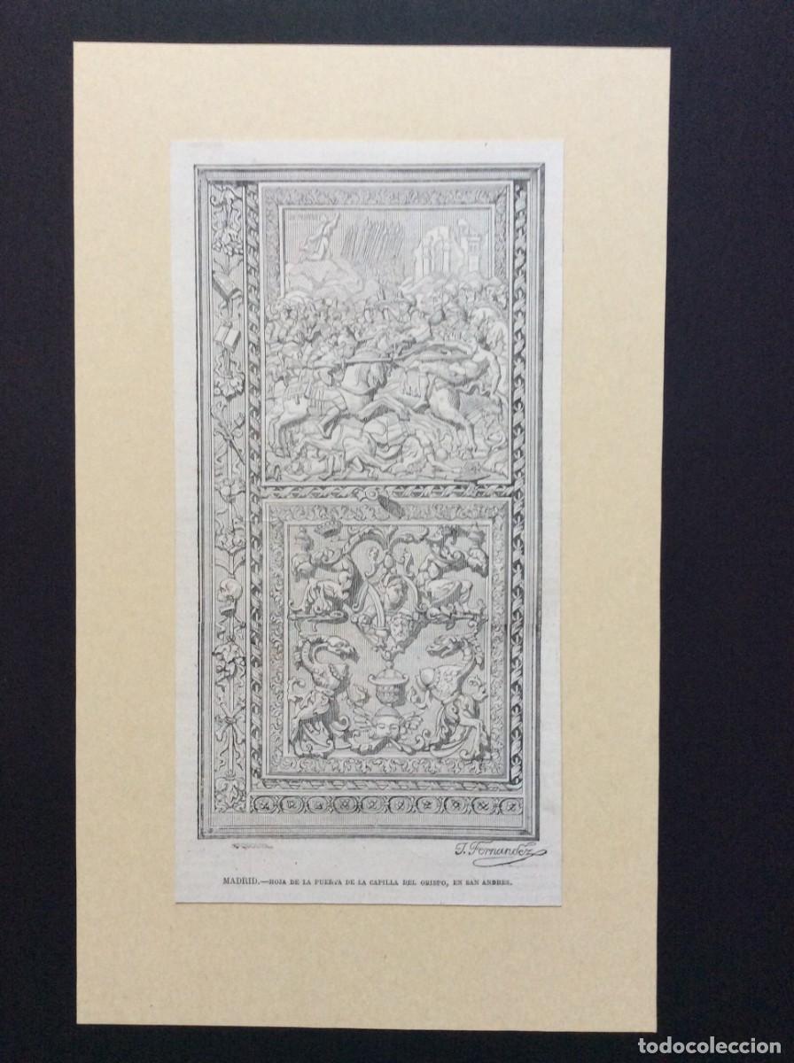 Arte: Madrid - Hoja de la puerta de la Capilla del Obispo, en San Andres. Xilograv. de 1871