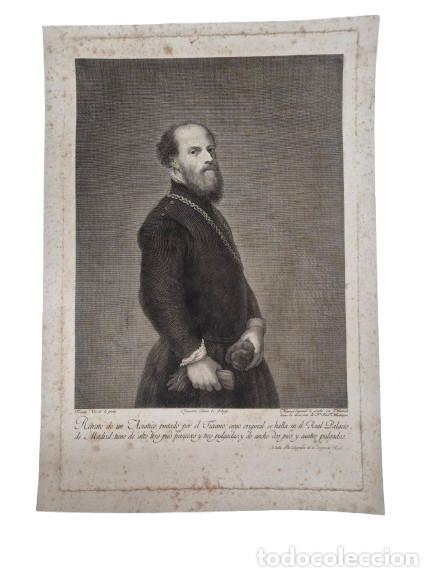 Arte: Grabado Calcogr&aacute;fico - Tiziano Vecellio (Ticiano) - Manuel Esquivel - Retrato de un Asi&aacute;tico