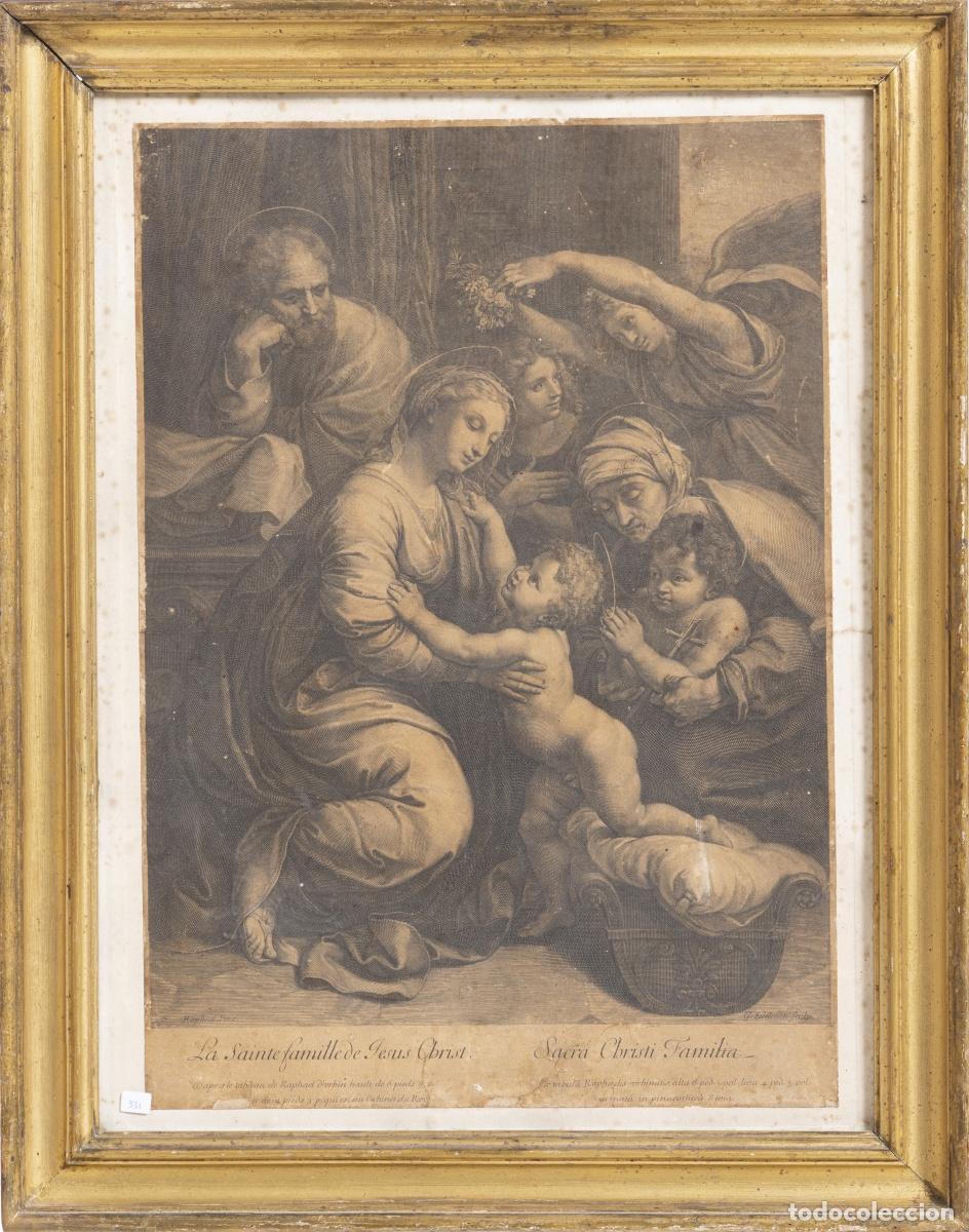 Arte: Grabado - Sagrada Familia de Jesucristo - Edelinck G&eacute;rard; 1844