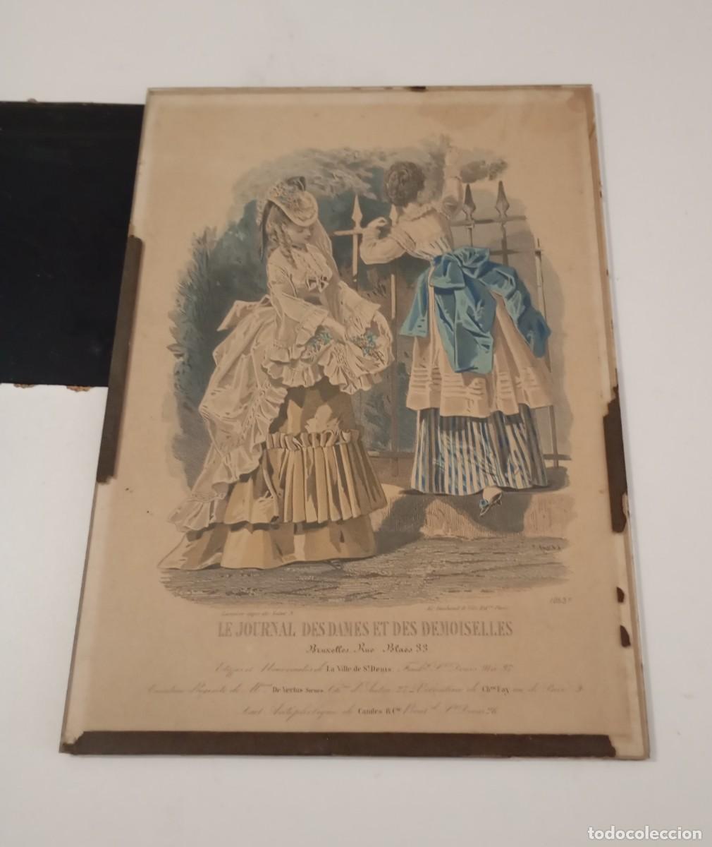 Arte: GRABADO COLOREADO A MANO ANTIGUO DE 1870-80, N&Uacute;MERO 1053,LE JOURNAL DES DAMES ET DES DEMOISELLES