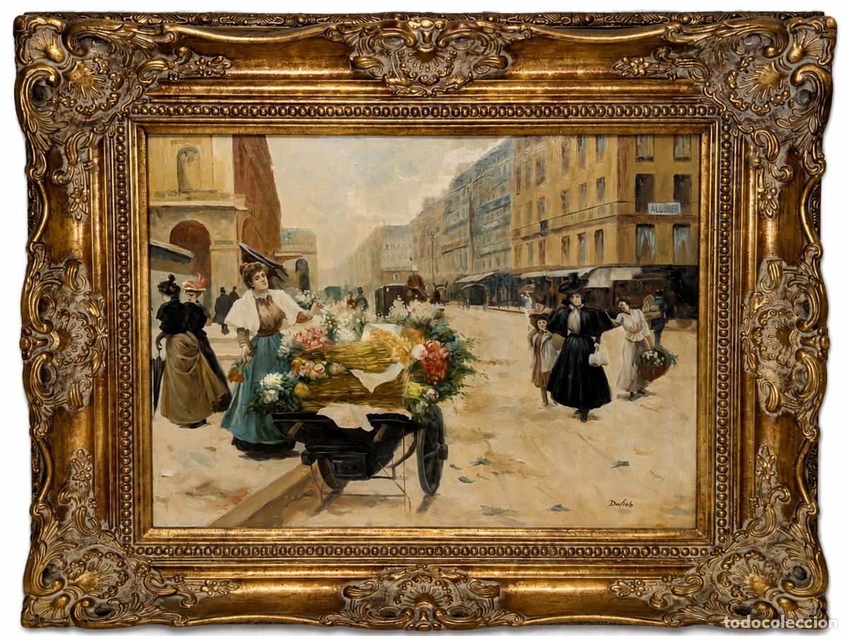 Arte: &Oacute;leo sobre madera estilo parisino con marco dorado cl&aacute;sico - Dulois
