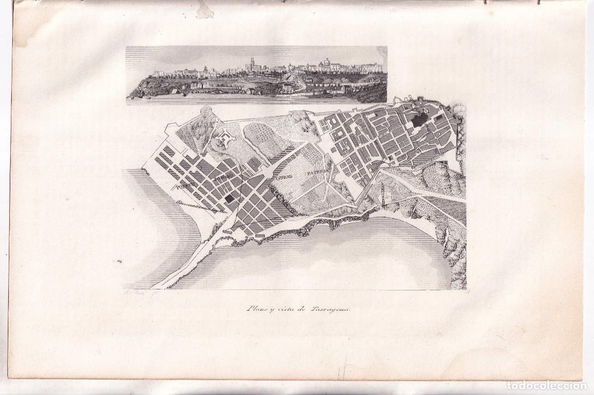 Arte: GRABADO. PLANO Y VISTA DE TARRAGONA. 24,5 X 16,5 CM. 1852