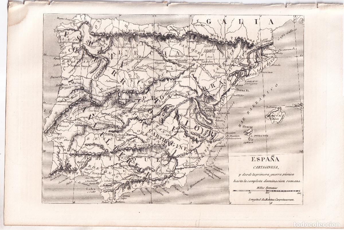 Arte: GRABADO. MAPA ESPA&Ntilde;A CARTAGINESA. 24,5 X 16,5 CM. 1852