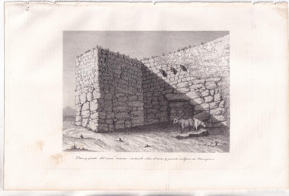 Arte: GRABADO. TORRE, MURO ROMANO Y PUERTA CICL&Oacute;PEA DE TARRAGONA. 24,5 X 16,5 CM. 1852