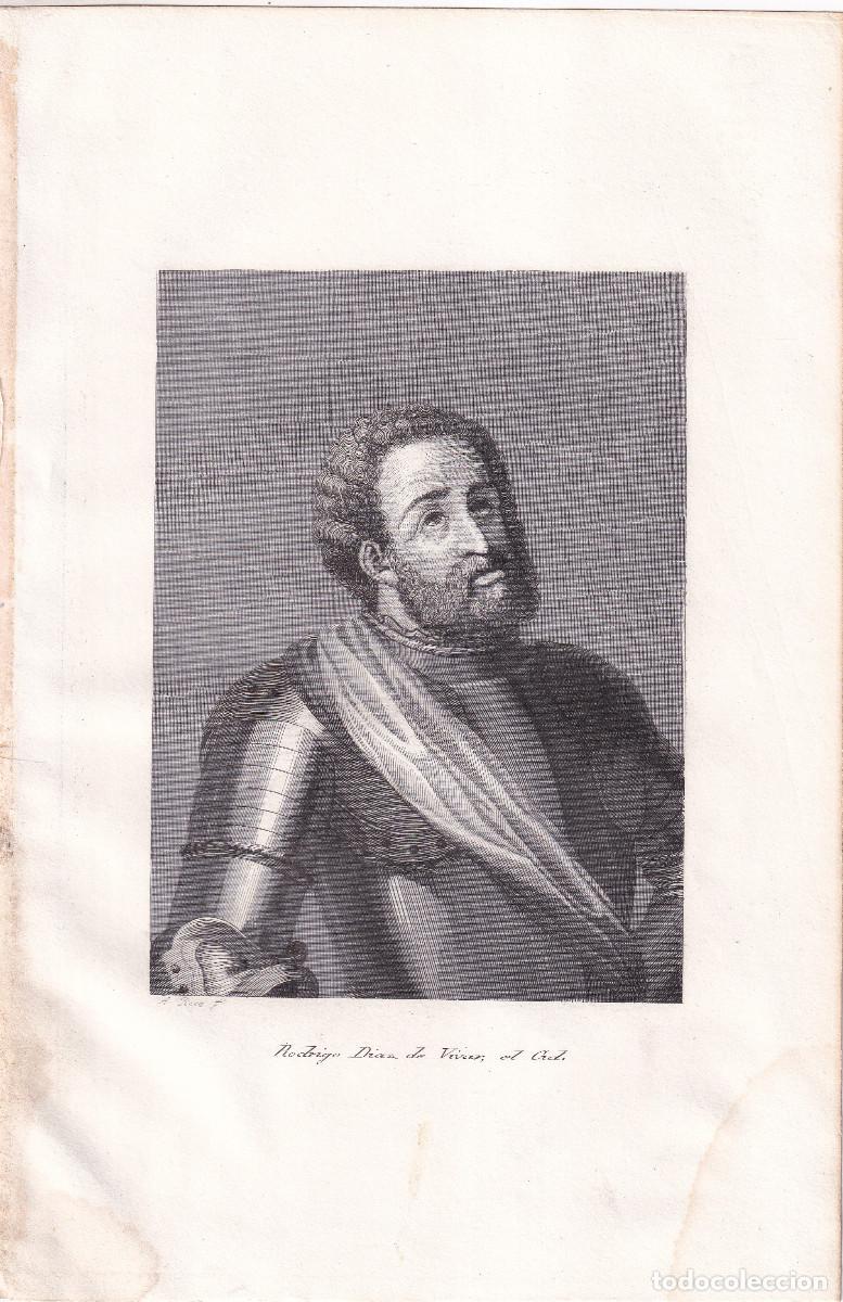 Arte: GRABADO. RODRIGO D&Iacute;AZ DE VIVAR, EL CID CAMPEADOR. 24,5 X 16,5 CM. 1852