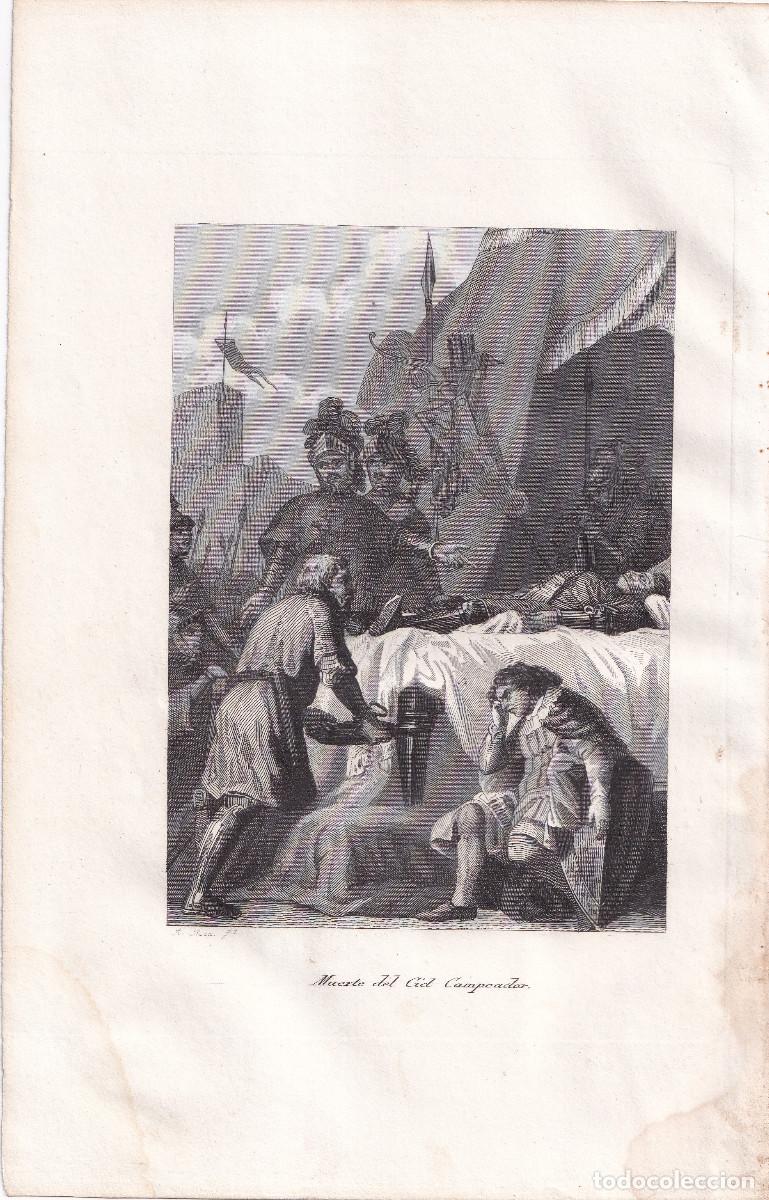 Arte: GRABADO. MUERTE DEL CID CAMPEADOR. 24,5 X 16,5 CM. 1852
