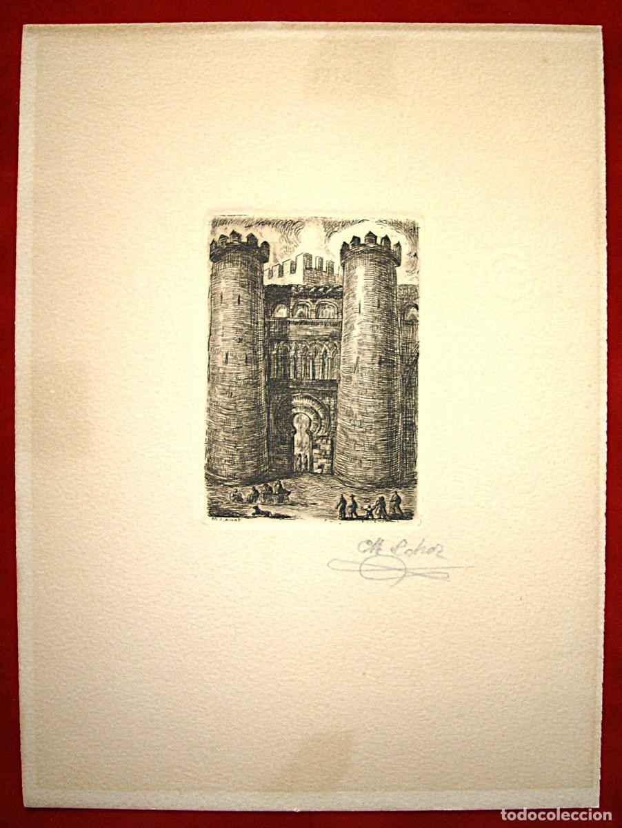 Arte: ALJAFERIA DE ZARAGOZA,CORTES DE ARAGON,POR MANUEL LAHOZ VALLE.AGUAFUERTE.