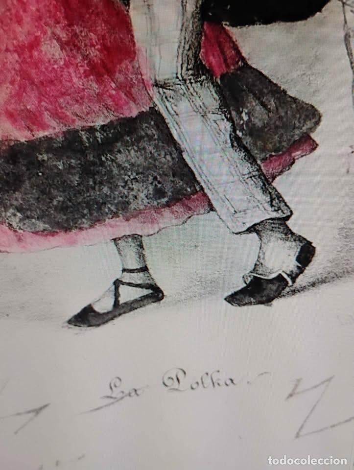 Arte: La Polka, Grabado Antiguo, Rayado y Coloreado - Foto 2