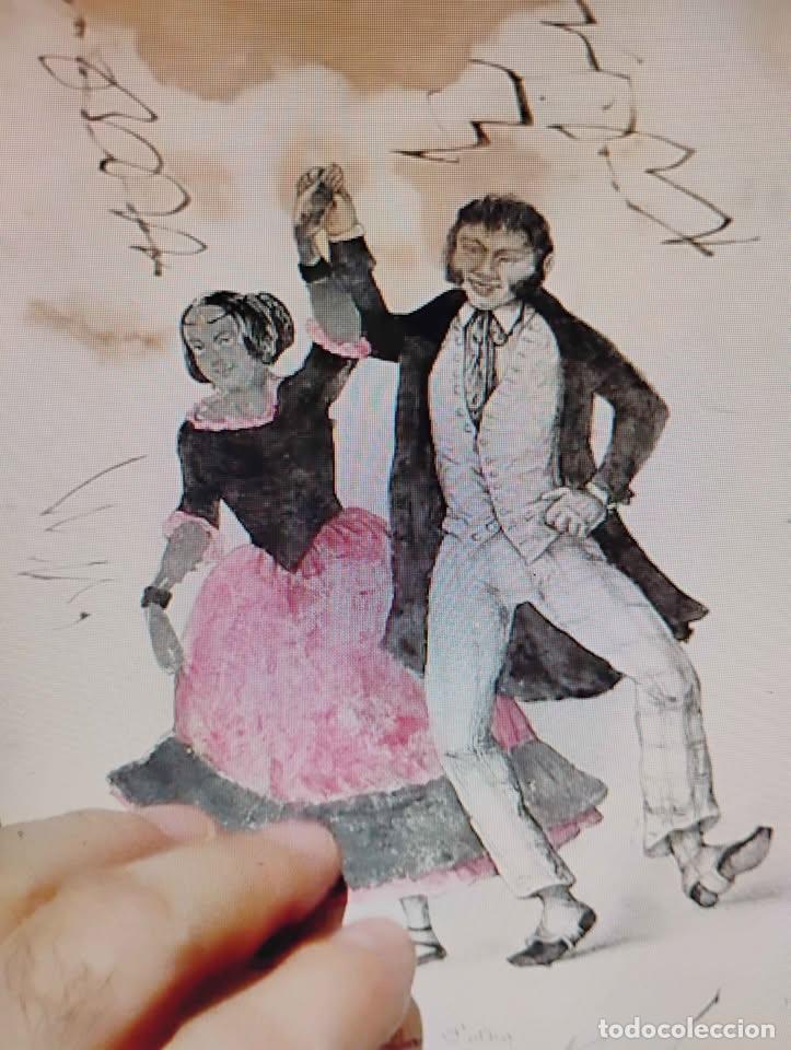Arte: La Polka, Grabado Antiguo, Rayado y Coloreado - Foto 5