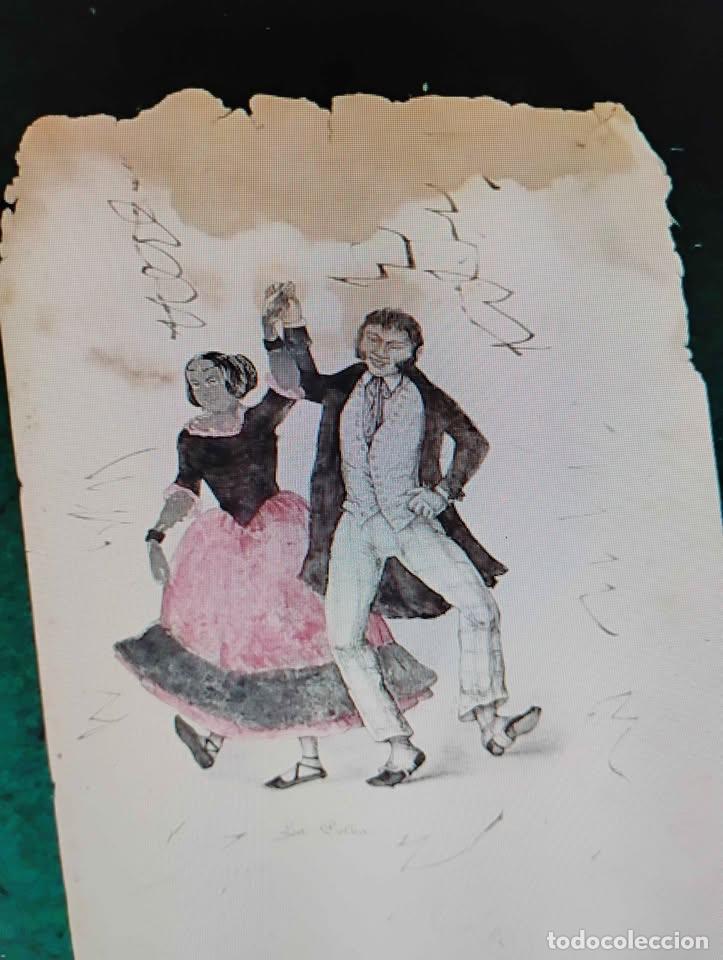 Arte: La Polka, Grabado Antiguo, Rayado y Coloreado - Foto 6