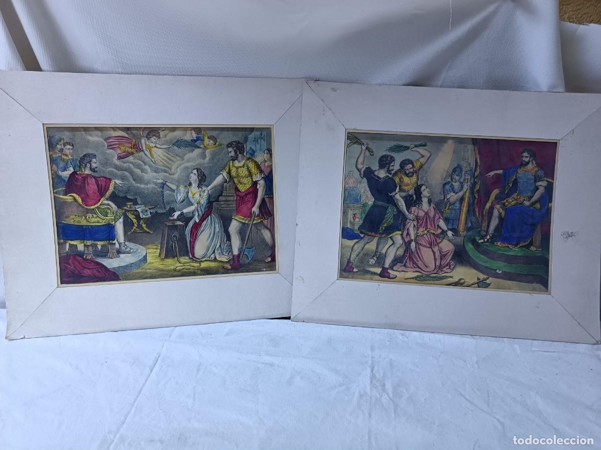 Arte: Lote de 2 grabados iluminados, a identificar, con marco de cart&oacute;n o paspart&uacute;