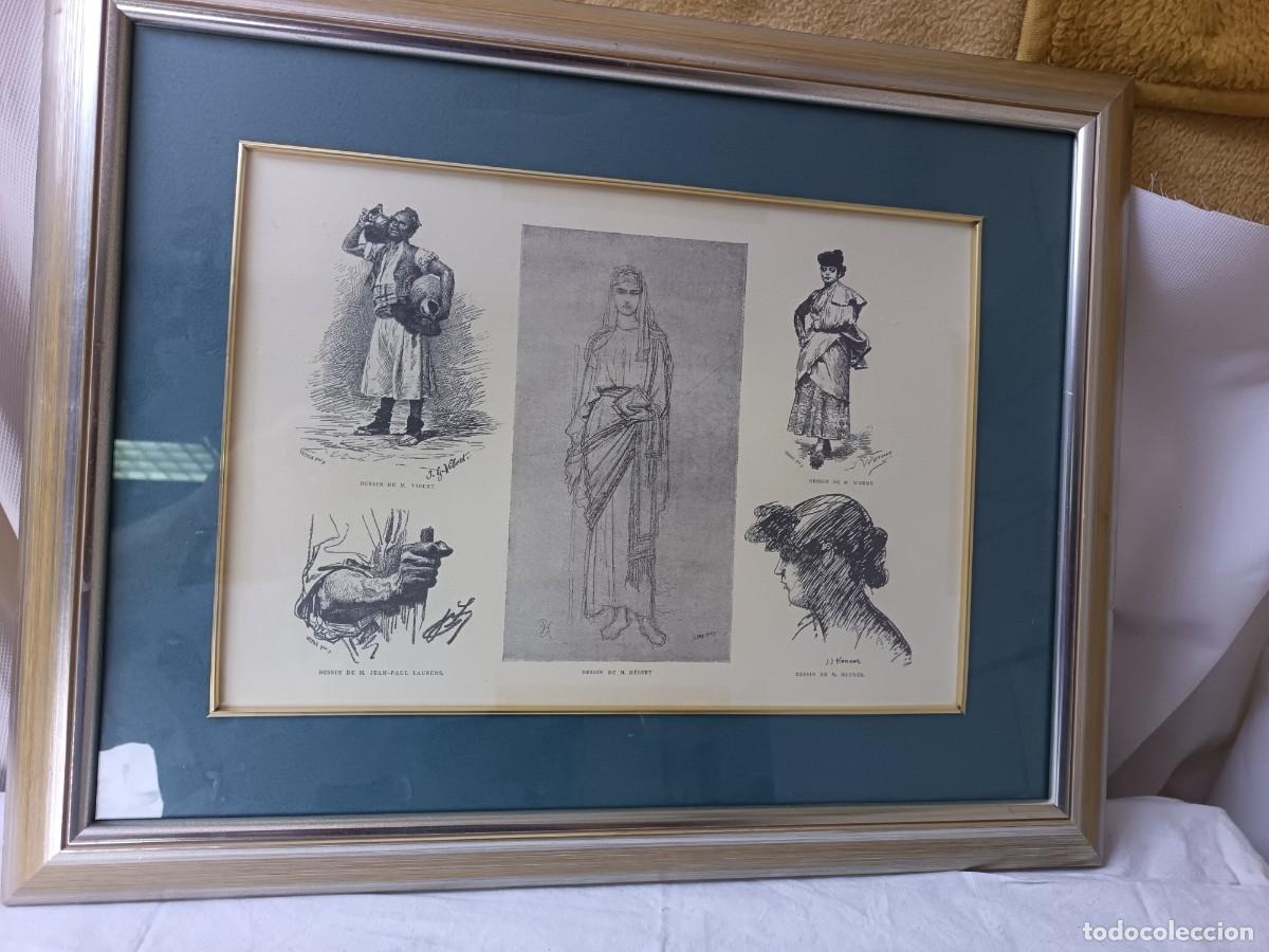 Arte: Interesante Grabado con Escenas Populares o Costumbristas, enmarcado en madera y cristal