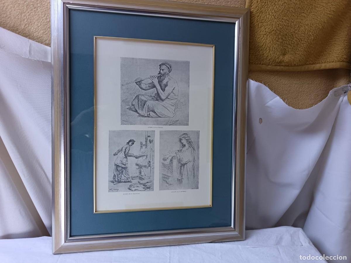 Arte: Interesante Grabado con Escenas Populares o Costumbristas, enmarcado en madera y cristal