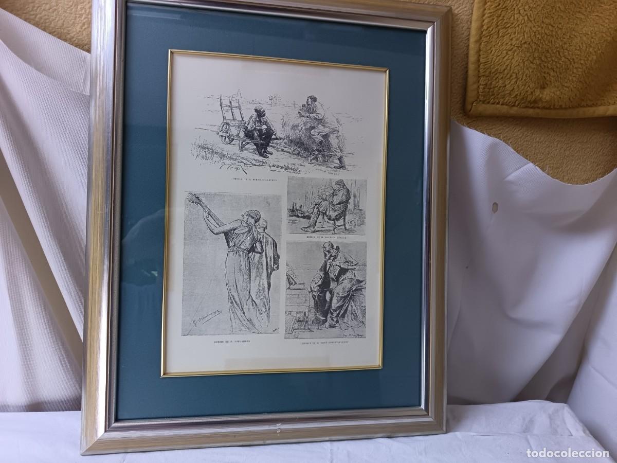 Arte: Interesante Grabado con Escenas Populares o Costumbristas, enmarcado en madera y cristal