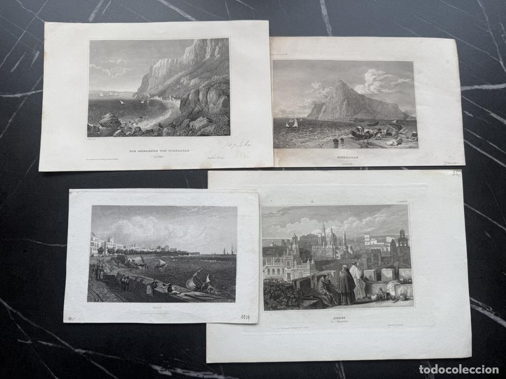 Arte: Cuatro vistas de Gibraltar, C&aacute;diz y Jerez de la Frontera, hacia 1850. Varios autores