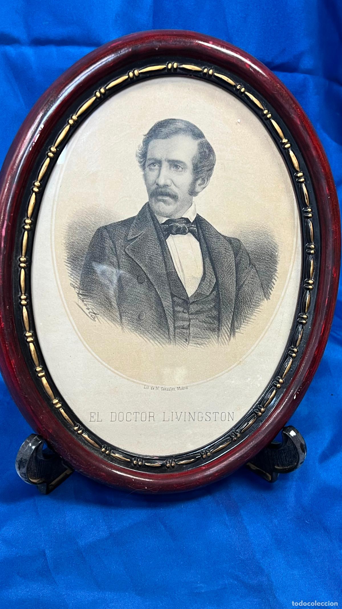 Arte: Antiguo Grabado Litogr&aacute;fico del Doctor Livingstone. Lit. N. Gonz&aacute;lez, Madrid. Siglo XIX