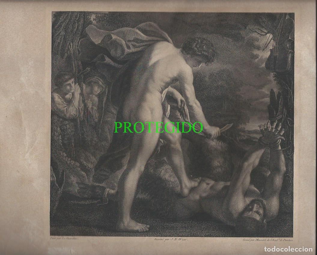 Arte: APOLO DESOLLANDO A MARSIAS. UNA PINTURA DE IL GUERCINO.........GRABADO. FRANCIA, SIGLO XVIII..