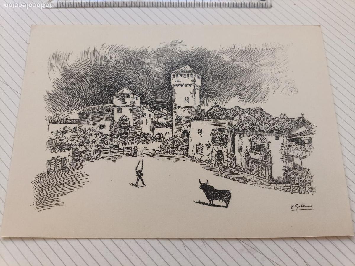 Arte: Grabado a&ntilde;os 50. Dedicado por el autor J. Gallardo. 1951 toros