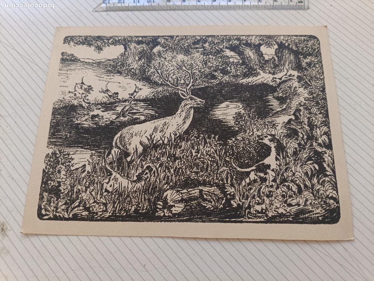 Arte: Grabado a&ntilde;os 50. Caza. J. Gallardo