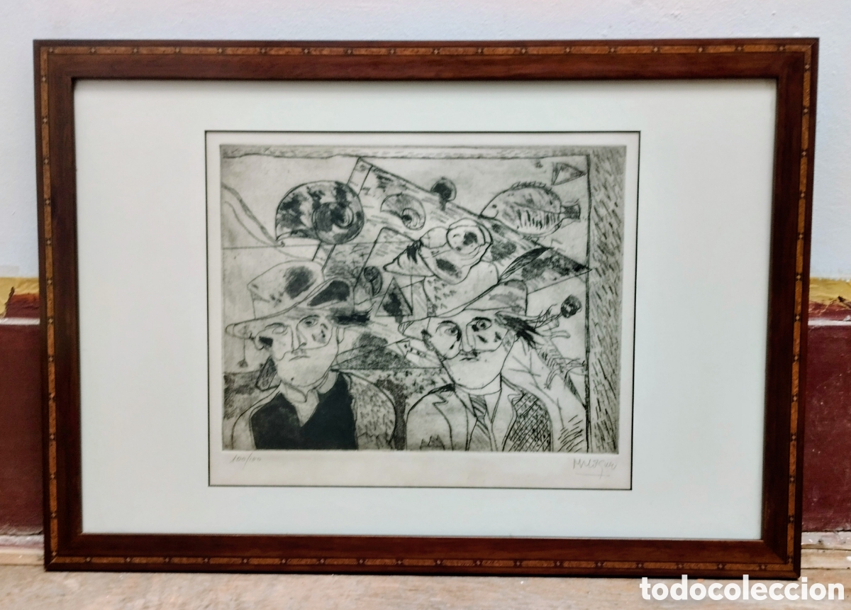 Arte: antiguo GRABADO de MIGUEL MOSQUERA 35 x 29 cms LAMINA 61'5 x 42'5 cms MARCO firmado a l&aacute;piz 100/100