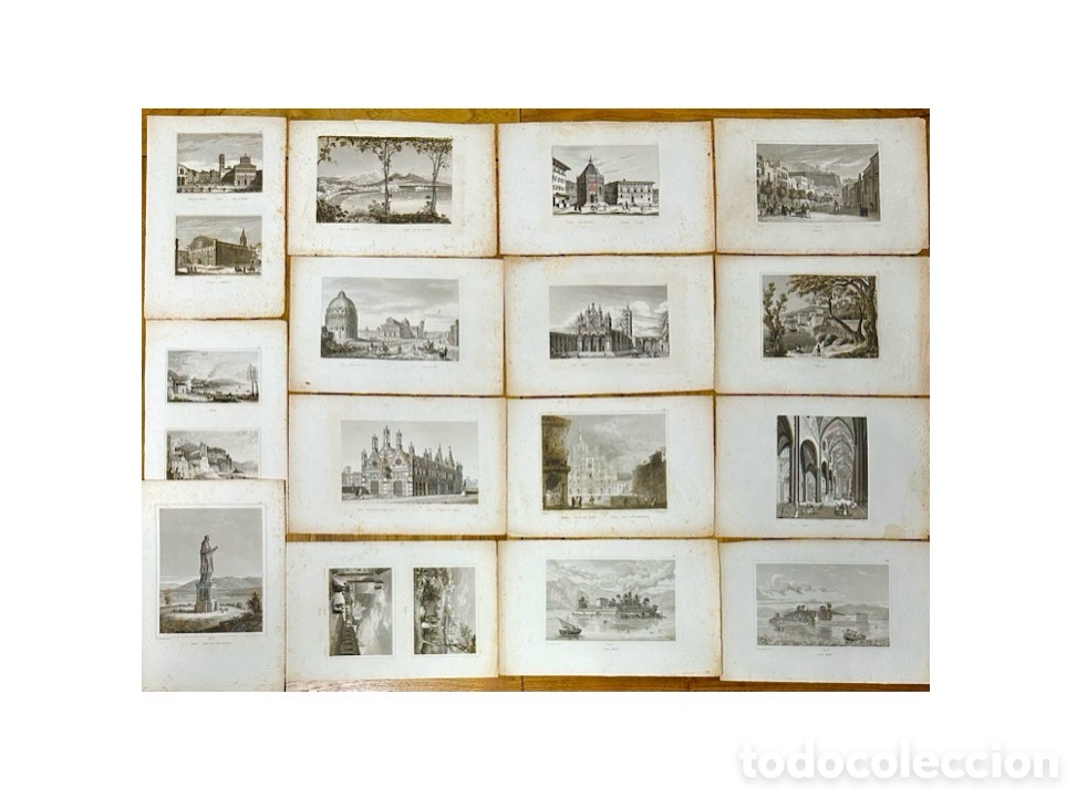 Arte: Mediados del siglo XIX, lote de 15 grabados de arquitectura cl&aacute;sica italiana.