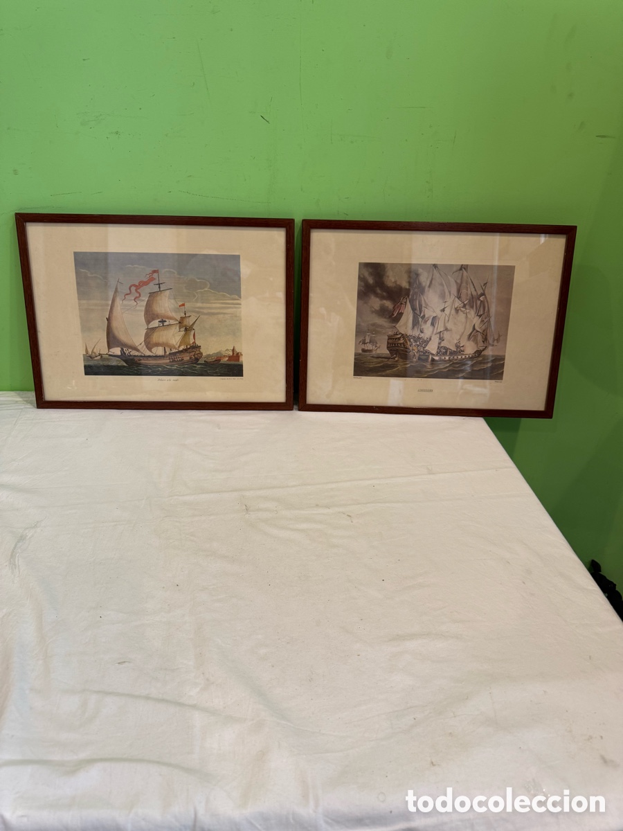Arte: Pareja Grabados Navales Enmarcados Marina &ldquo;Polacre &agrave; la Voile&rdquo; y &ldquo;Abordage&rdquo;