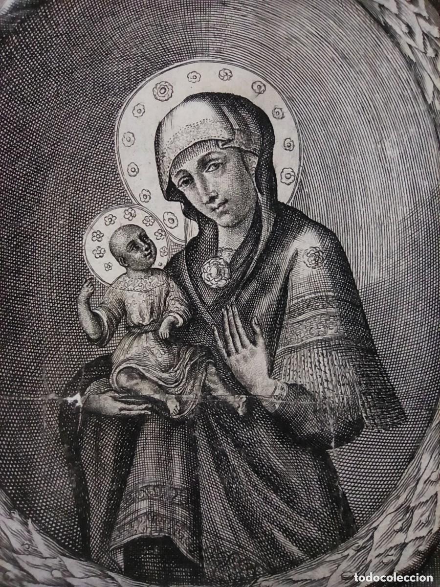 Arte: GRABADO RELIGIOSO VIRGEN MAR&Iacute;A, BIZANTINA, RATISBONA, ALEMANIA, ORIGINAL, S. XVIII, BERG.