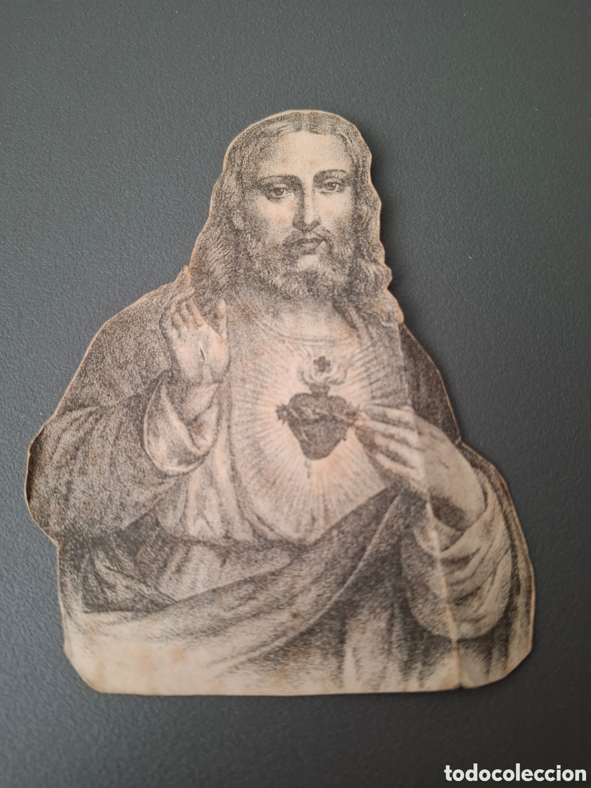 Arte: Grabado Sagrado Coraz&oacute;n de Jes&uacute;s - siglo XVIII