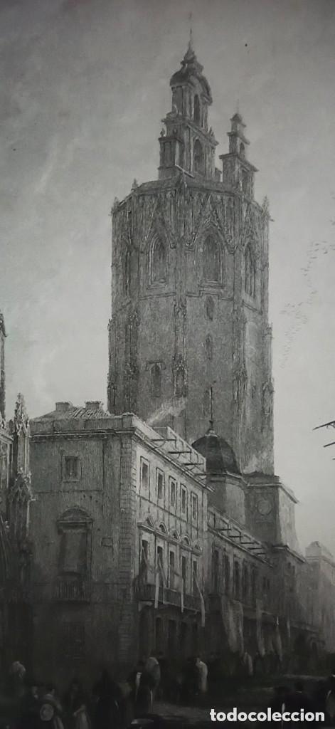 Arte: GRABADO PLAZA DE LA VIRGEN, VALENCIA, ORIGINAL,1838, ROBERTS / CARTER , 1&ordf; EDICI&Oacute;N.