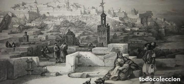 Arte: GRABADO CIUDADELA T&Aacute;NGER, MARRUECOS, ORIGINAL,1838, DATADO PLANCHA, ROBERTS , 1&ordf; EDICI&Oacute;N