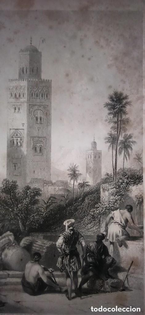 Arte: GRABADO TORRE MEZQUITA KUTUBIA MARRAKECH,ORIGINAL,1838, DATADO PLANCHA, ROBERTS / SMITH, 1&ordf; EDICI&Oacute;N.