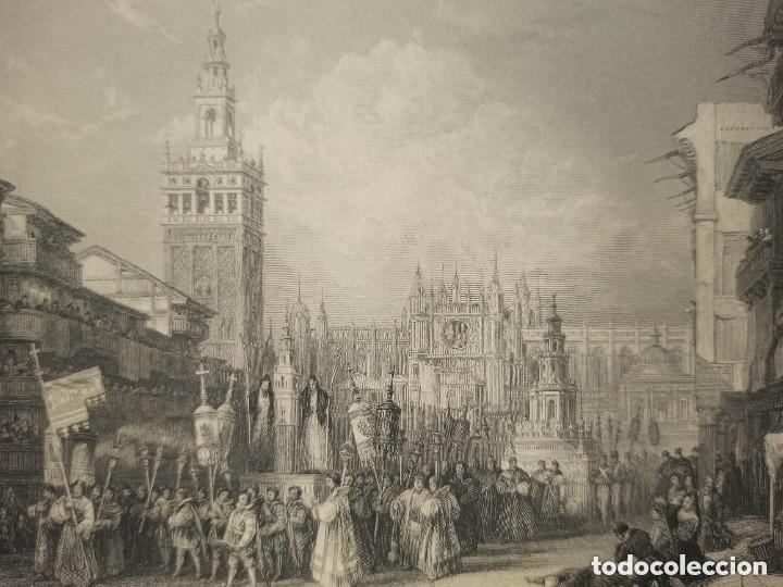 Arte: GRABADO PLAZA REAL, CORPUS CHRISTI, SEVILLA, ORIGINAL,1836, DATADO PLANCHA, ROBERTS , 1&ordf; EDICI&Oacute;N