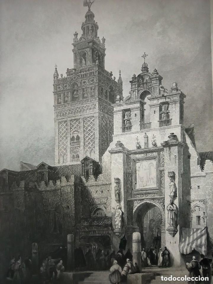 Arte: GRABADO PUERTA DEL PERD&Oacute;N, NARANJOS, SEVILLA, ORIGINAL,1836, DAVID ROBERTS, 1&ordf; EDICI&Oacute;N, PERFECTO.