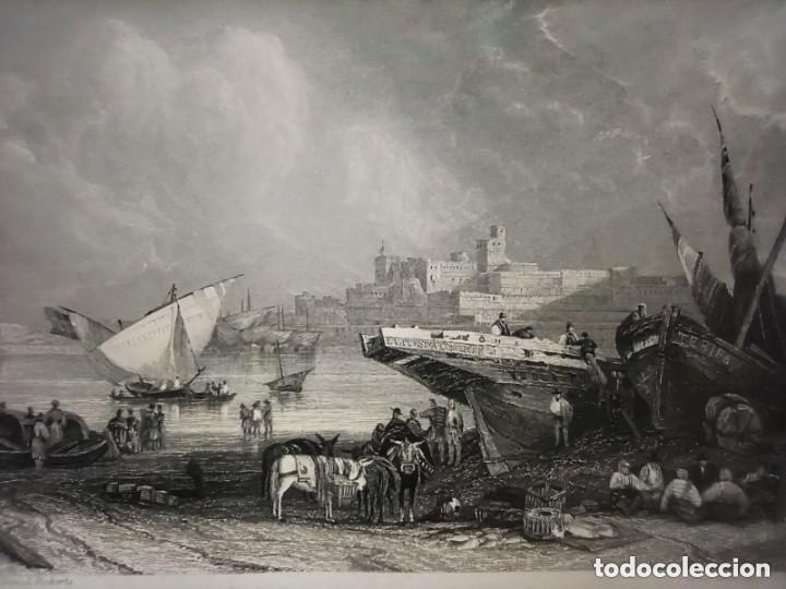 Arte: GRABADO VISTA DE TARIFA, C&Aacute;DIZ, ORIGINAL,1836, DATADO PLANCHA, ROBERTS 1&ordf; EDICI&Oacute;N, PERFECTO