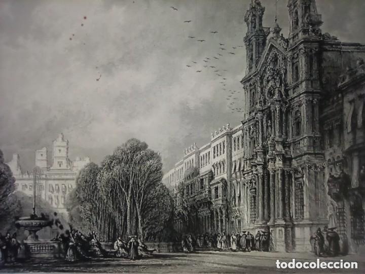 Arte: GRABADO VISTA C&Aacute;DIZ, ALAMEDA Y CONVENTO, ORIGINAL,1836, DATADO PLANCHA, ROBERTS 1&ordf; EDICI&Oacute;N, PERFECTO