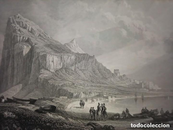 Arte: GRABADO VISTA DEL PE&Ntilde;&Oacute;N DE GIBRALTAR, ORIGINAL,1836, DATADO PLANCHA, ROBERTS 1&ordf; EDICI&Oacute;N, PERFECTO