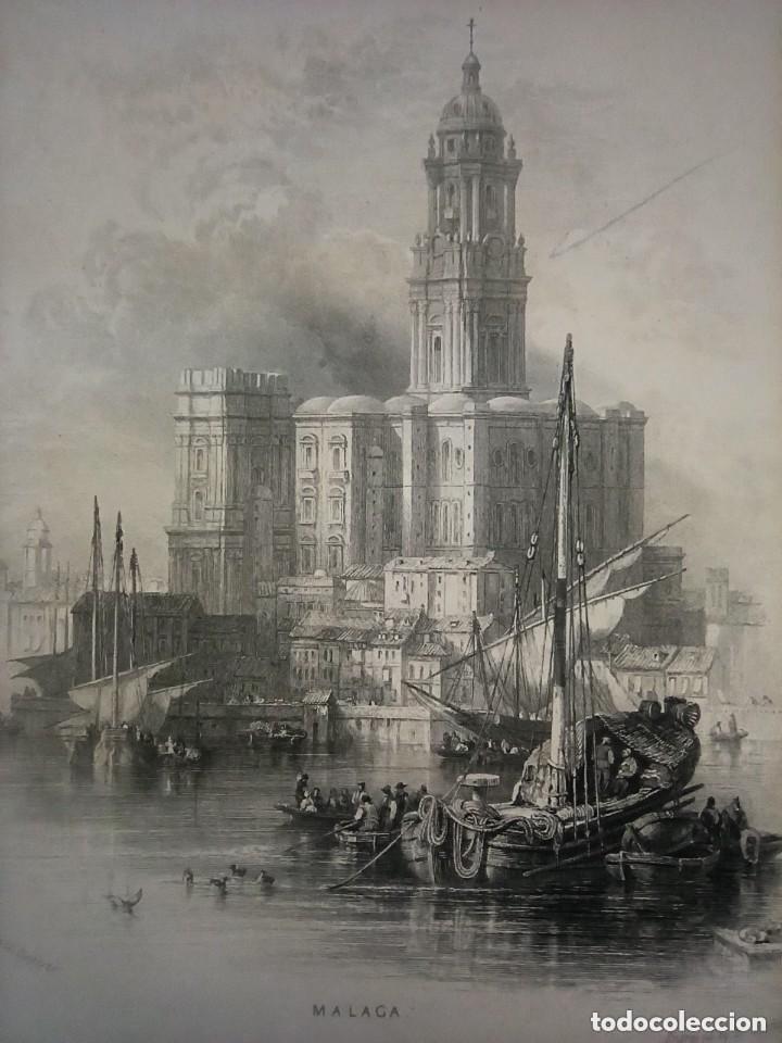 Arte: GRABADO M&Aacute;LAGA, FRONTISPCIO, TOURIST IN SPAIN, ORIGINAL,1836, DAVID ROBERTS, 1&ordf; EDICI&Oacute;N