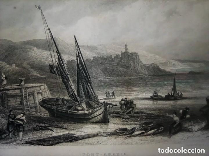 Arte: GRABADO FUENTERRAB&Iacute;A DESDE SAN JUAN DE LUZ,ORIGINAL,1837,DAVID ROBERTS, 1&ordf; EDICI&Oacute;N,DATADO EN PLANCHA