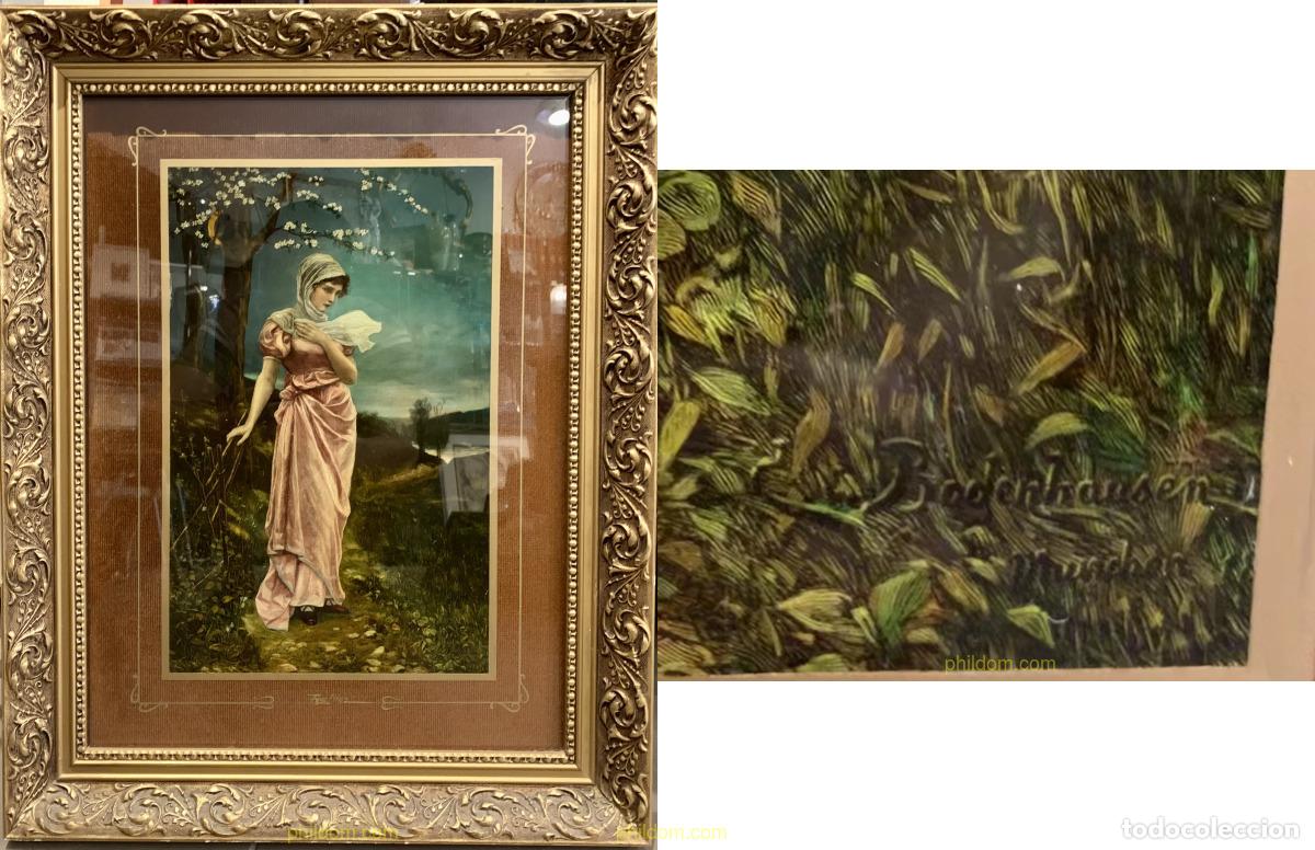 Arte: ANTIGUO GRABADO COLOREADO FIGURA DE DAMA