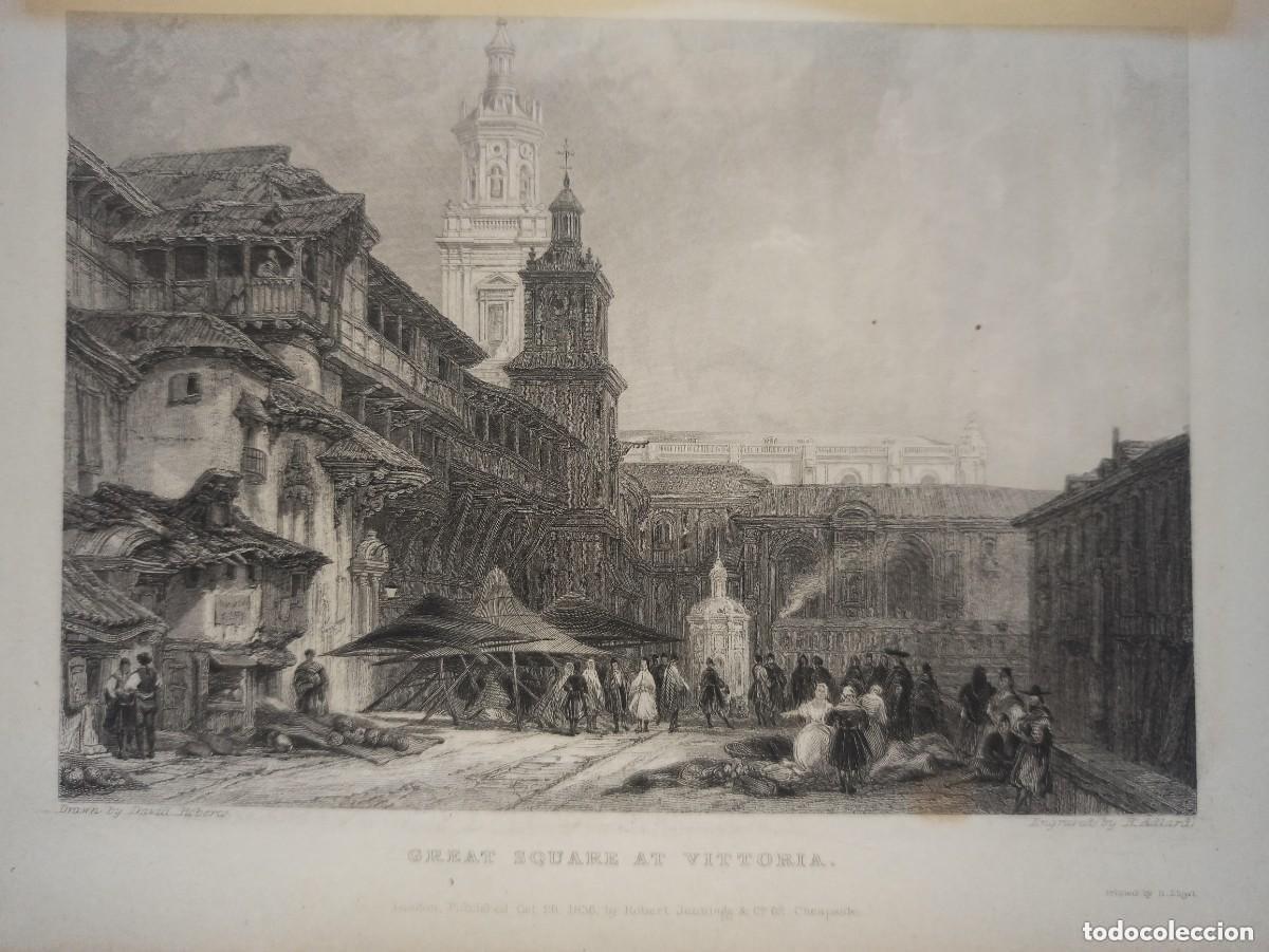 Arte: GRABADO VITORIA, ORIGINAL,1837, DAVID ROBERTS, 1&ordf; EDICI&Oacute;N, DATADO EN PLANCHA, ESPL&Eacute;NDIDO