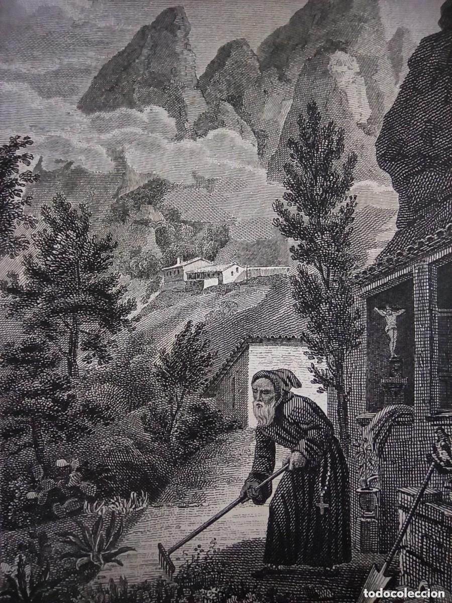 Arte: ESPL&Eacute;NDIDO GRABADO ERMITA&Ntilde;O MONTA&Ntilde;A MONSERRAT, BARCELONA, 1828, PARIS, ORIGINAL, LABORDE.